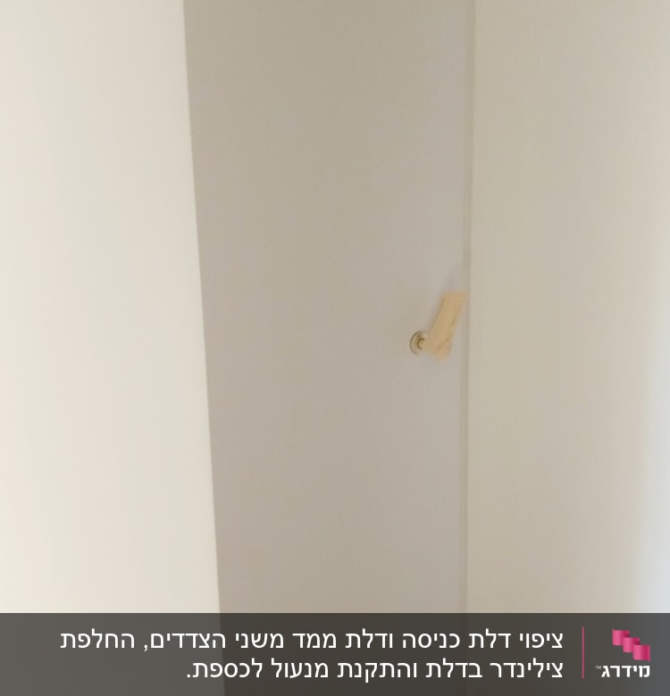 דלת לבנה עם ידית עץ בהירה